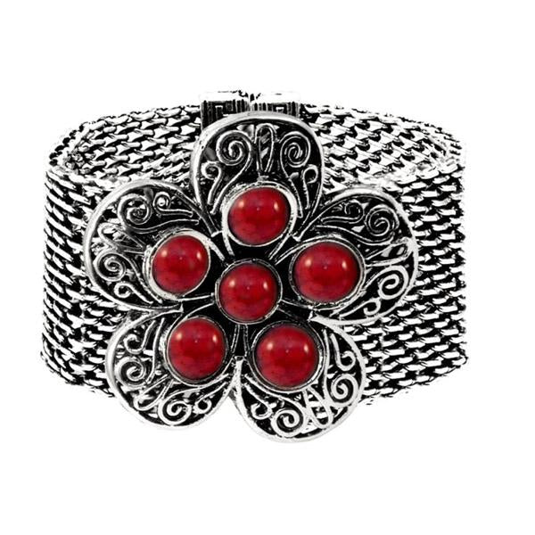 Urthn Rhodium Red Turquoise Texture Stone Magnetic Bracelet - 1402407A