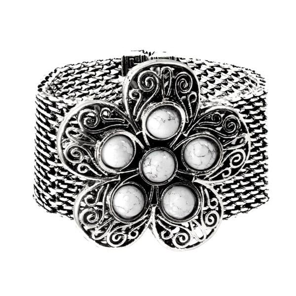 Urthn Turquoise Texture Stone Rhodium Magnetic Bracelet - 1402407B