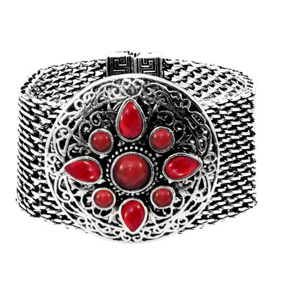 Urthn Turquoise Texture Stone Rhodium Magnetic Bracelet - 1402408A