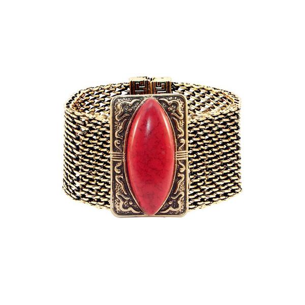 Urthn Turquoise Texture Stone Antique Gold Magnetic Bracelet - 1402412A