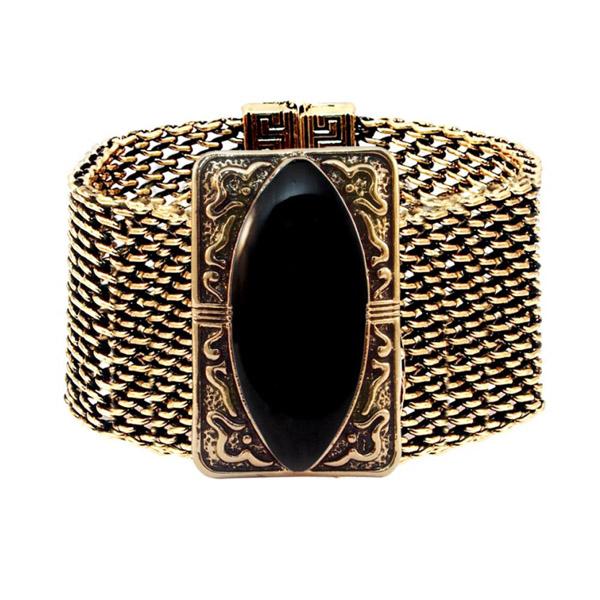 Urthn Turquoise Texture Stone Antique Gold Magnetic Bracelet - 1402412D