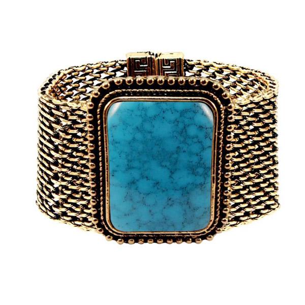 Urthn Turquoise Texture Stone Antique Gold Bracelet - 1402413C