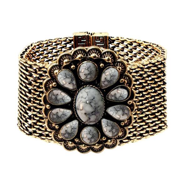 Urthn Turquoise Texture Stone Antique Gold Magnetic Bracelet - 1402415B
