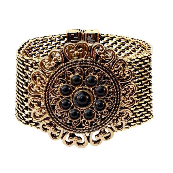Urthn Turquoise Texture Stone Antique Gold Magnetic Bracelet - 1402418D