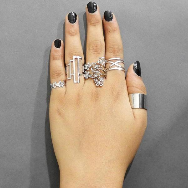 Silver Ring Set Finger Rings Stylish Shining Diva Fashion Set Of Silver-Plated Finger Ring
