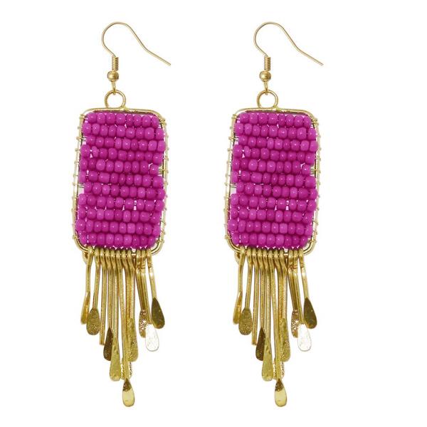 Urthn Purple Beads Gold Plated Drop Dangler Earring - 1309024C