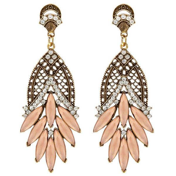 Urthn Orange Crystal And Stone Dangler Earrings - 1311204B