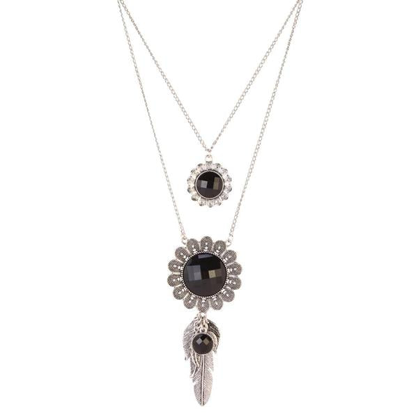 Urthn Silver Plated Crystal Stone 2 Layer Chain Necklaces - 1110503C