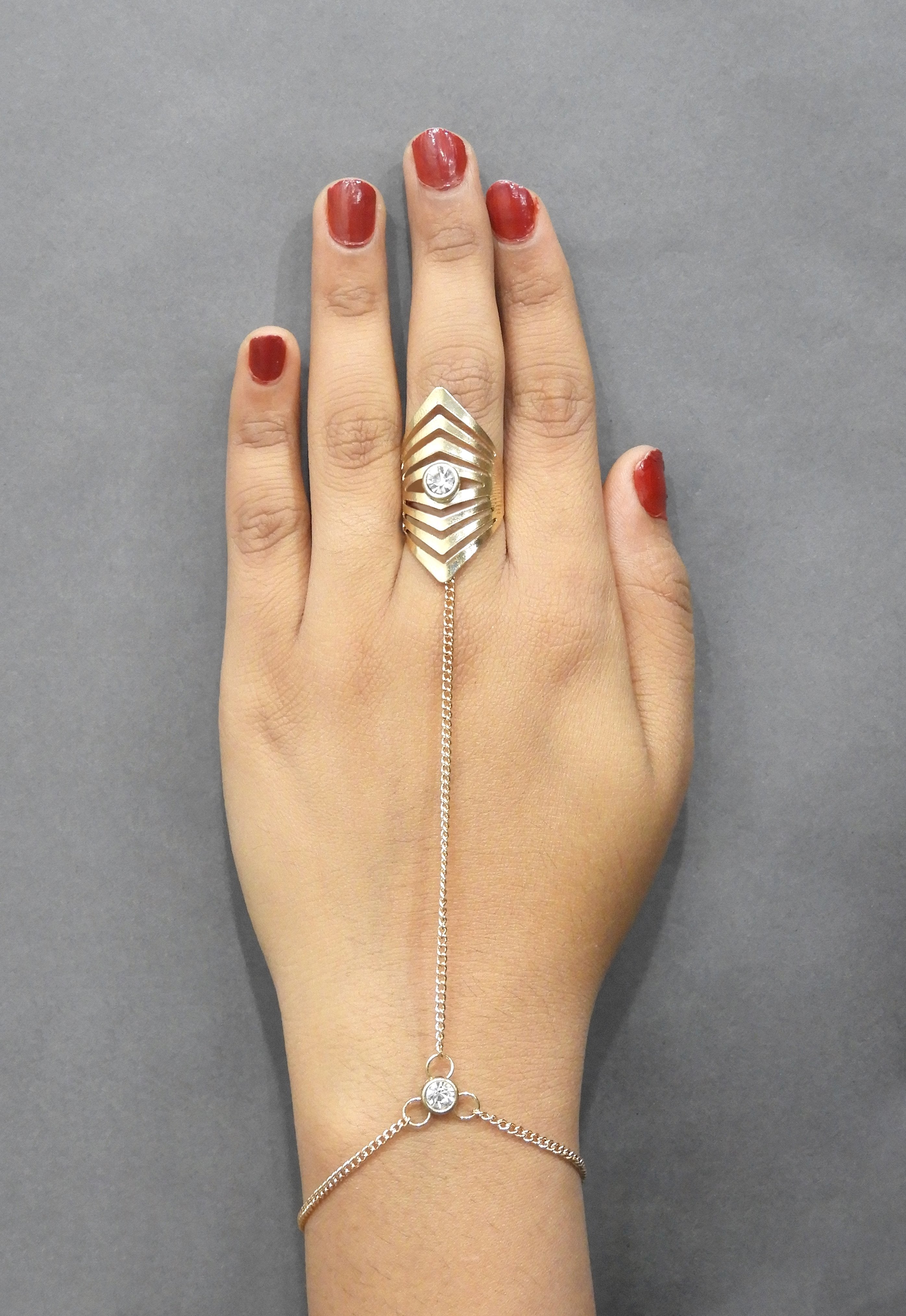 Urthn Gold Plated Austrian Stone Chain Hand Harness