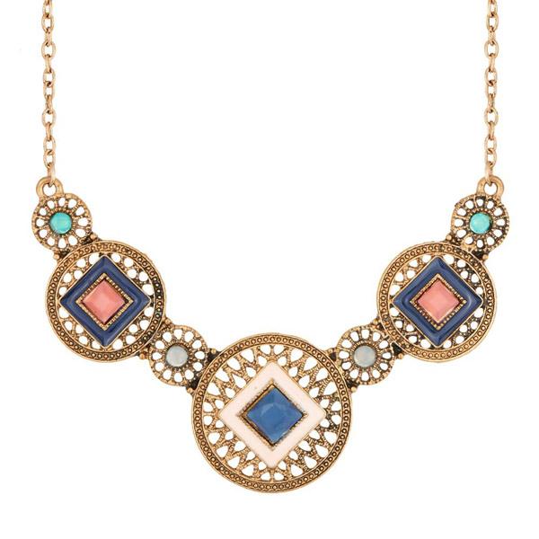 Urthn Meenakari Antique Gold Plated Stone Statement Necklace - 1110737B