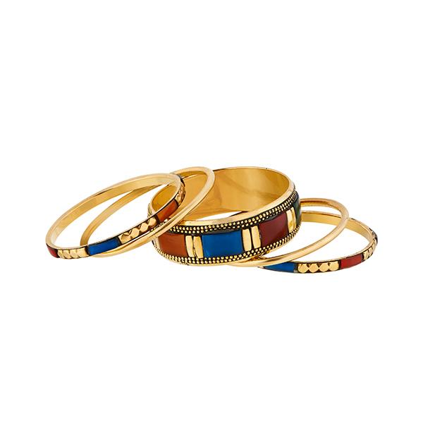Urthn Gold Plated Blue Meenakari Bangle Set - 1403406_2.6