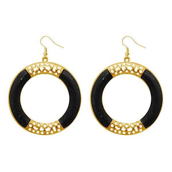 Urthn Gold Plated Black Enamel Dangler Earrings - 1310116F