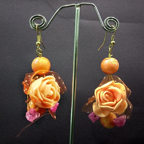 Urthn Peach Floral Design Dangler Earrings - 1313434A