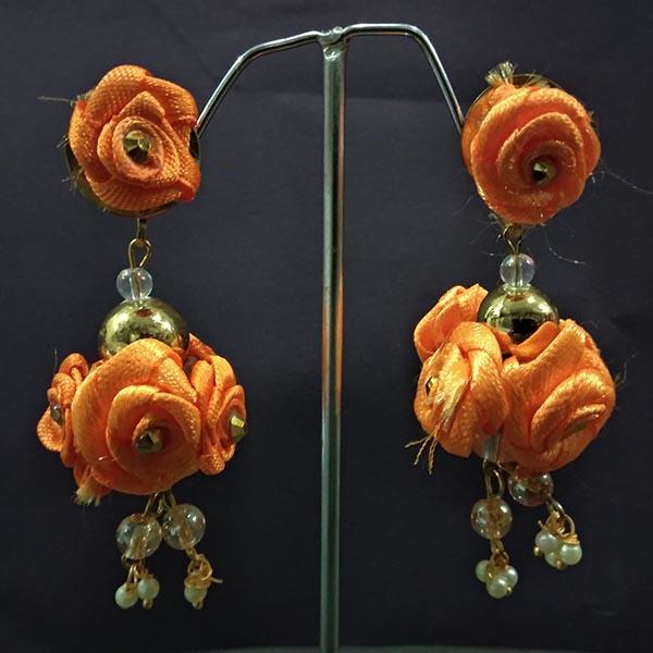 Urthn Orange Floral Design Dangler Earrings - 1313439B