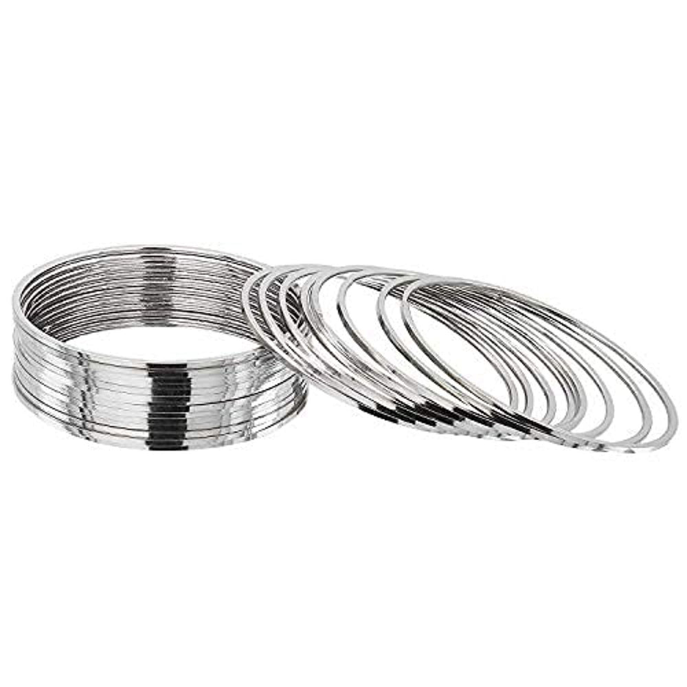 Etnico Silver Oxidized Traditional Plain Bangle Set For Women (ADB158S-a) (Set of 24 Bangles)