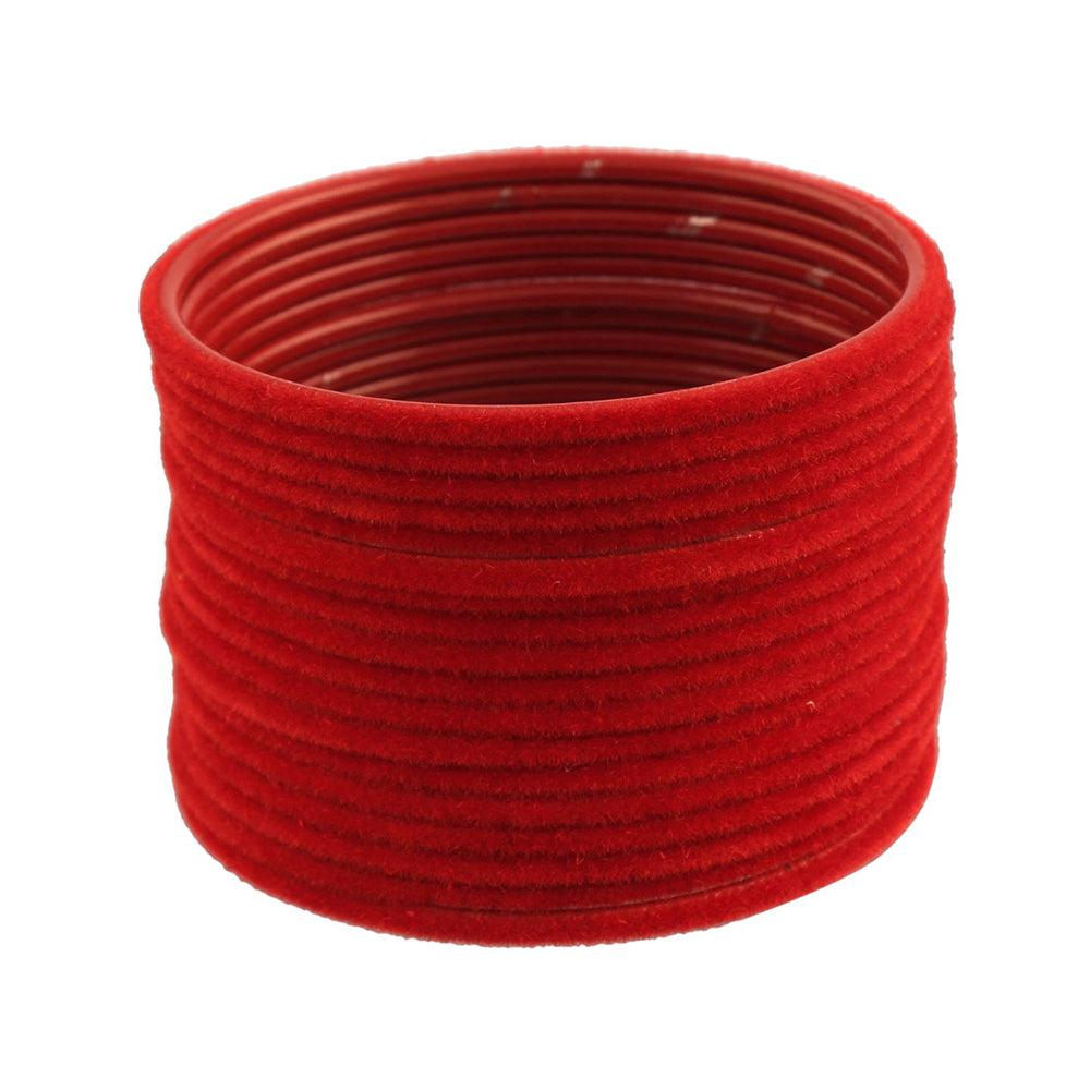 Etnico Gold Plated Traditional Velvet Chuda Bangle Set With Pearl Kada for Women & Girls (ADB316R-a) (Pack of 1) (Red)