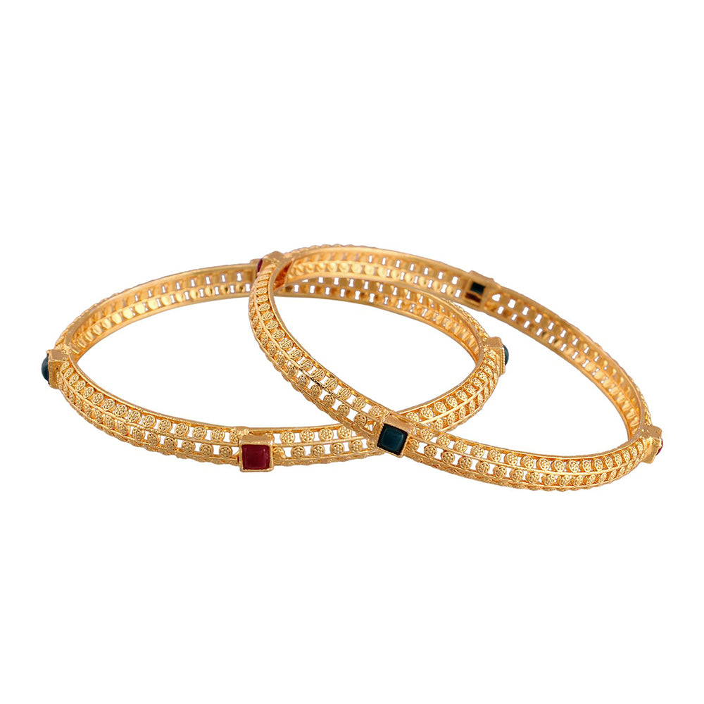 Etnico Gold Plated Traditional Multicolor Stone Studded Bangles For Women/Girls (ADB317MG-a)