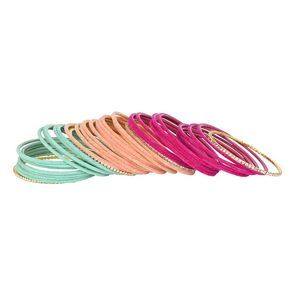 Etnico 18K Gorgeous Traditional Multi Color Plain Metal Velvet Chuda Bangle Set for Women & Girls (ADB329-a) (Set of 48 )