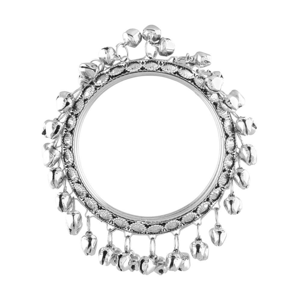 Etnico 18k Silver Plated Alloy Intricately Designed Handcrafted Embellished with Ghungroo Bangles for Women (ADB424S-a)