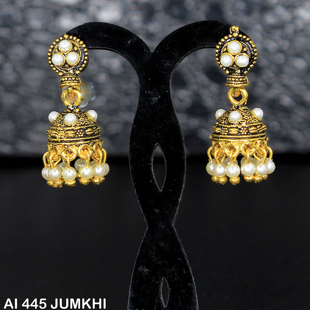 Mahavir Gold Plated White Pearl Jhumki Earrings - AI Jumkhi 445