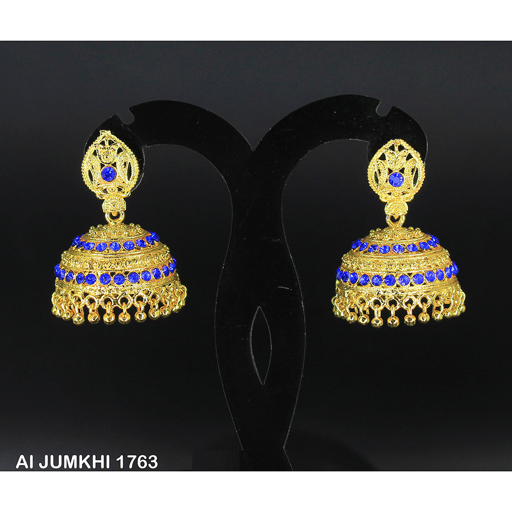 Mahavir Gold Plated Blue Austrian Stone Jhumki Earrings -AI Jumkhi 1763
