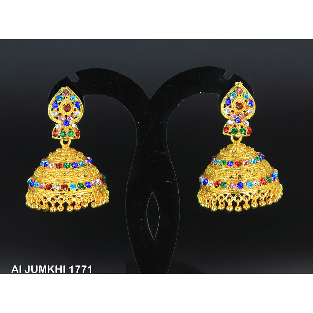 Mahavir Gold Plated Multi Austrian Stone Jhumki Earrings -AI Jumkhi 1771