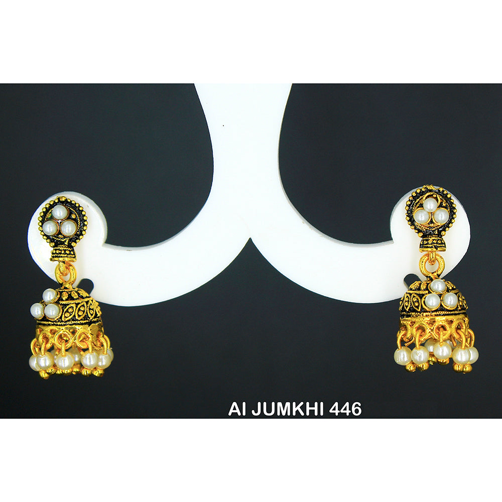 Mahavir Gold Plated White Pearl Jhumki Earrings - AI Jumkhi 446