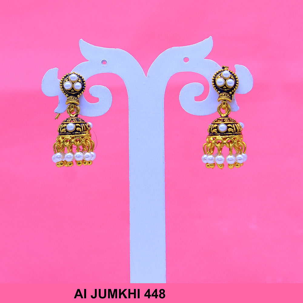 Mahavir Gold Plated White Pearl Jhumki Earrings - AI Jumkhi 448
