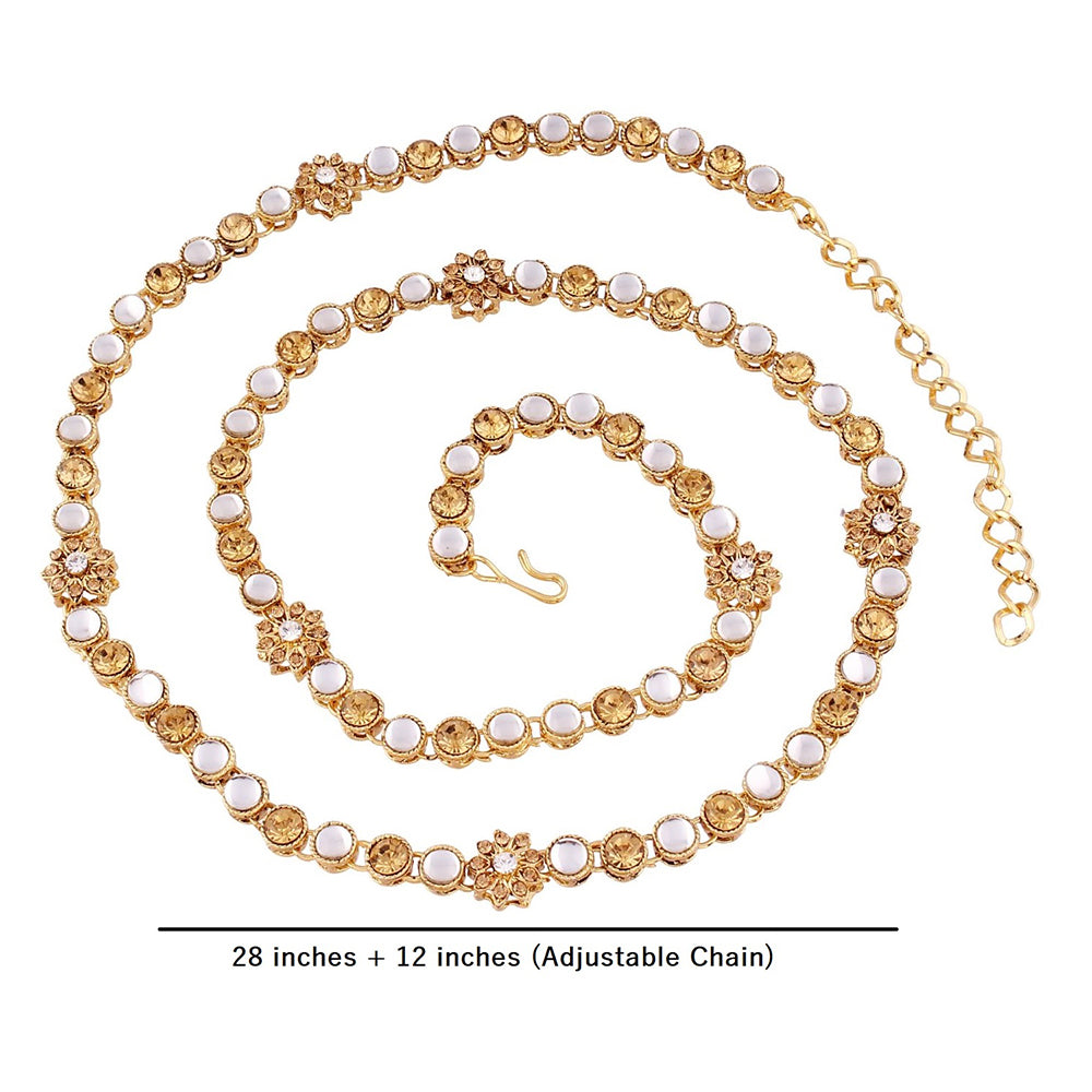 Etnico 18k Gold Plated Ethnic Kundan Stone Studded Kamarband/Waist Belly Chain for Women (B017)