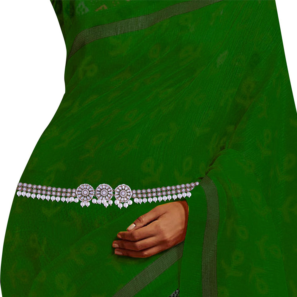 Etnico 18K Gold Plated Traditional Kundan & Pearl Studded Adjustable Kamarband/Belly Chain For Women/Girls (B033W)