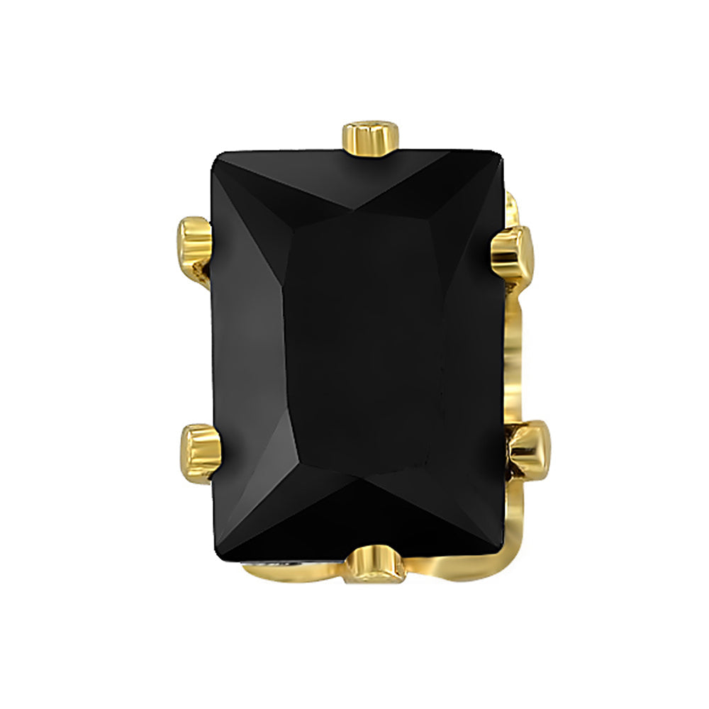 Mahi Gold Plated Rectangle Stud Earrings Black Crystal Piercing Mens Earrings (BB1101007GBla)