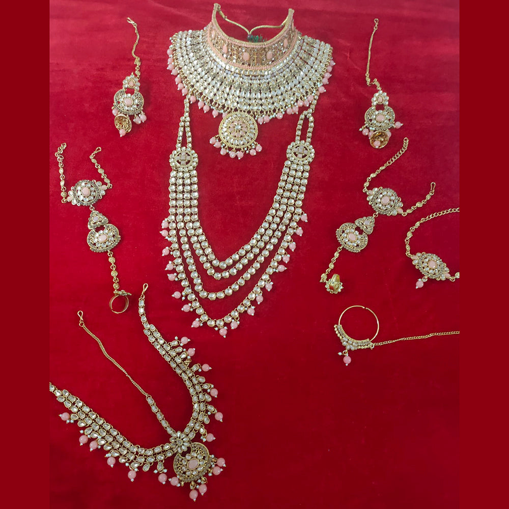 Bajarang Art Gold Plated Designer Peach Bridal Jewellery Set-BJBRIDAL12