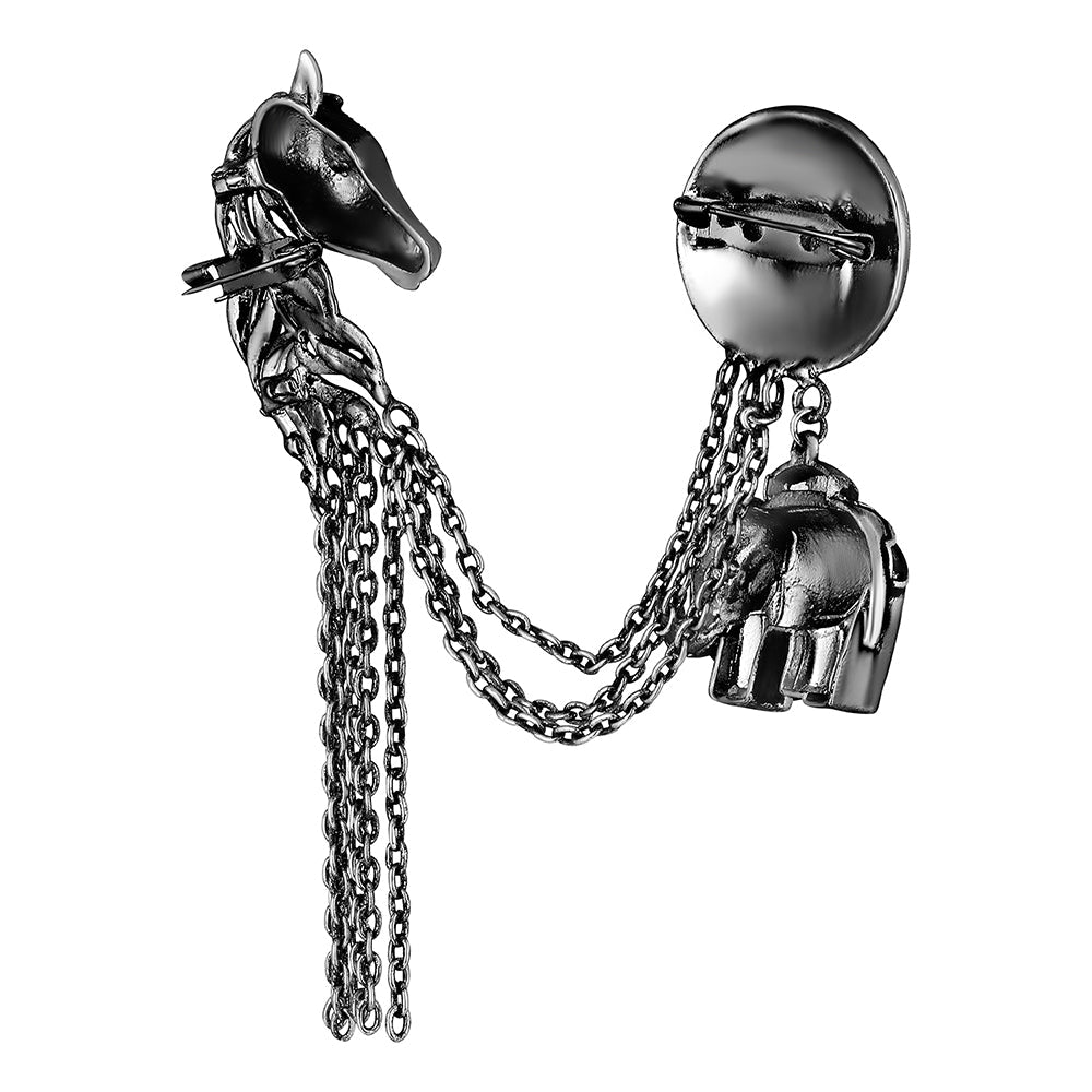 Mahi Antique Rhodium Plated Baby Elaphant and Horse Face Shaped Floral Brooch Pin with Chain for Men (BP1101101R)