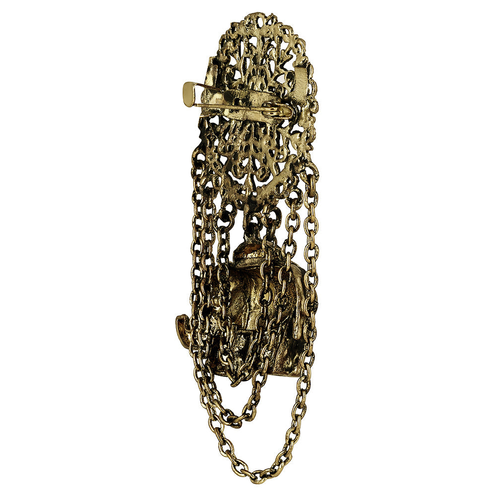 Mahi Antique Gold Plated Baby Elaphant Shaped Floral Brooch Pin with Chain for Men (BP1101102G)