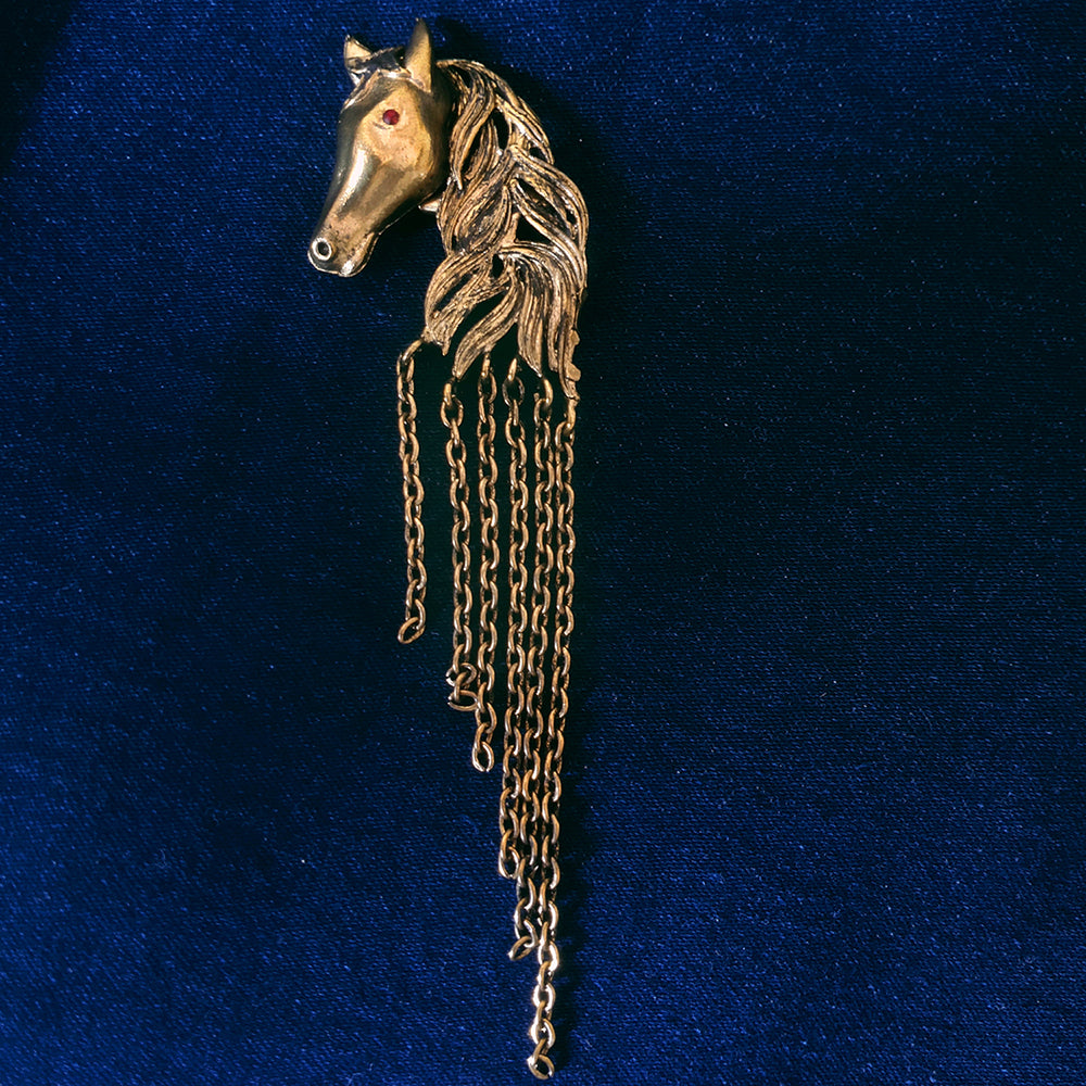Mahi Antique Gold Plated Horse Shaped Tassel Chain Sherwani Brooch Pin for Men (BP1101103G)