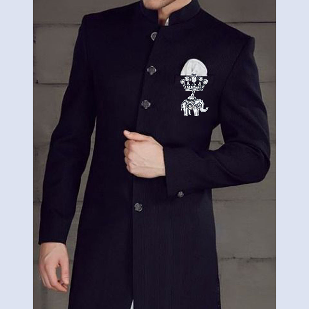 Mahi Oxidized Rhodium Plated Crown and Baby Elephant Shaped Shervani Brooch for Men (BP1101112R)