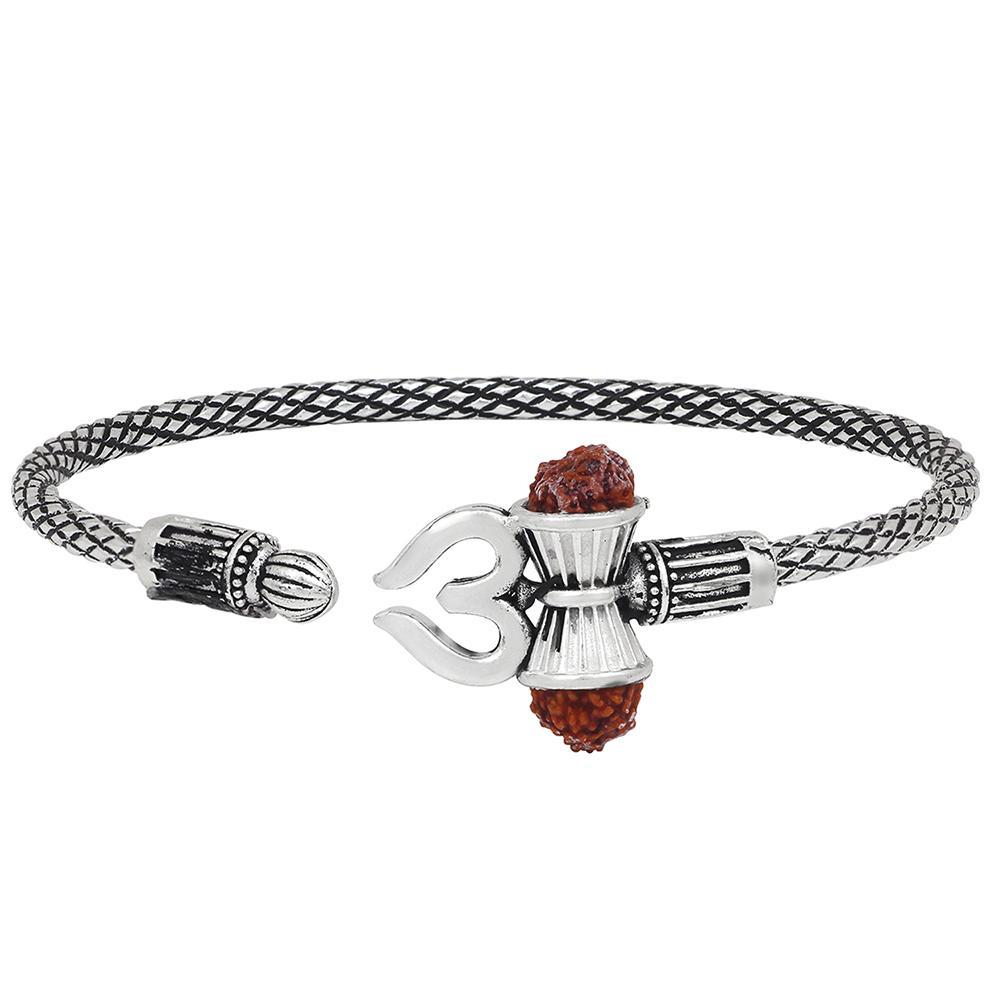 Mahi Rudraksha Trishul Damroo Designer Oxidized Silver Unisex Cuff Kad
