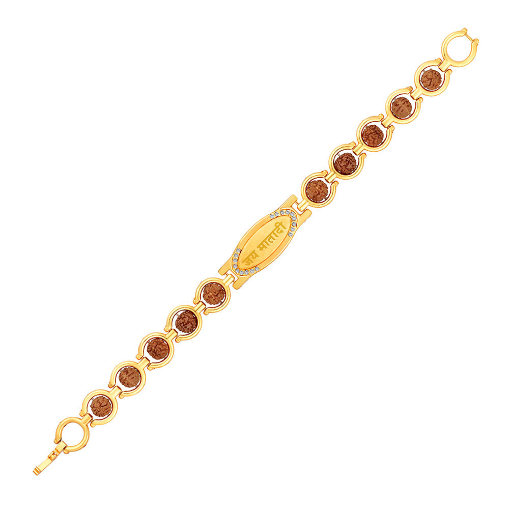 Mahi Gold and Rhodium Plated Religious Jai Mata Di Rudraksha Bracelet for Men (BR1101023G)