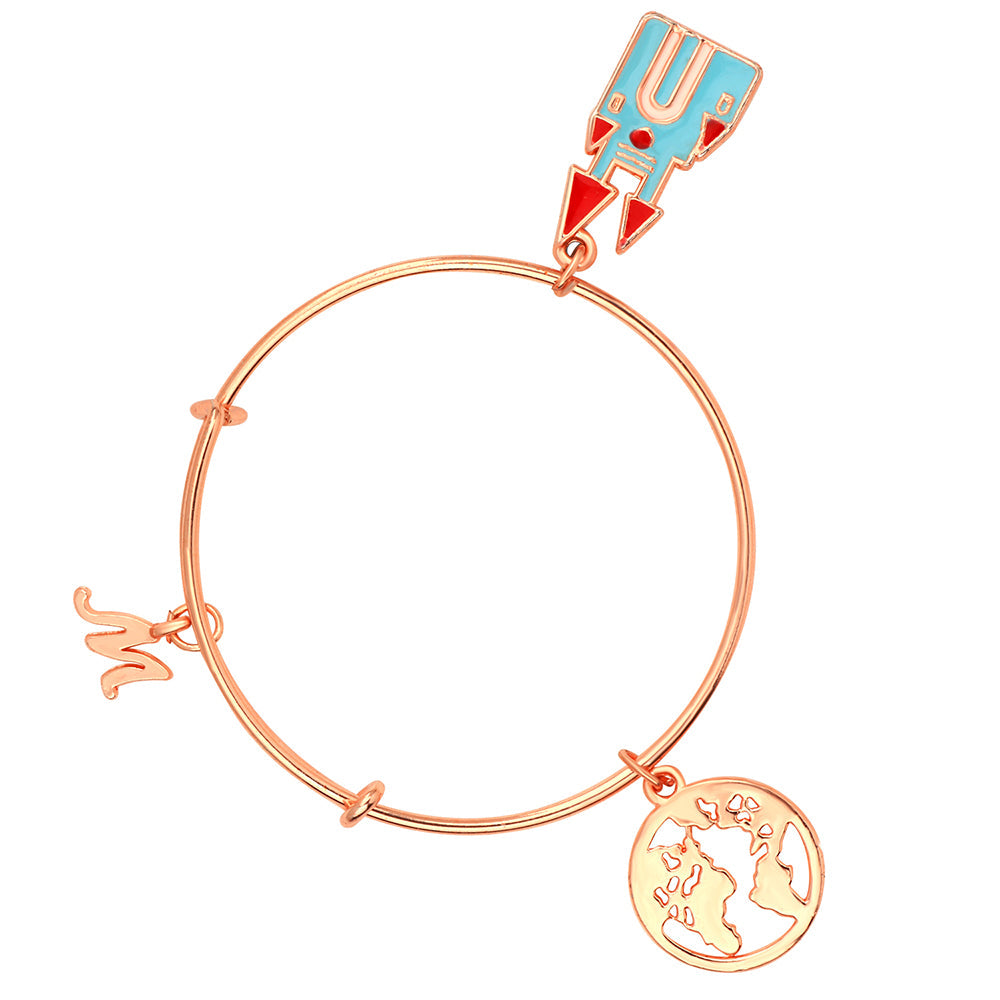 Mahi M Letter & House and World Map Shaped Rose Gold Plated Charm Bracelet for Girls (BRK1100840Z)