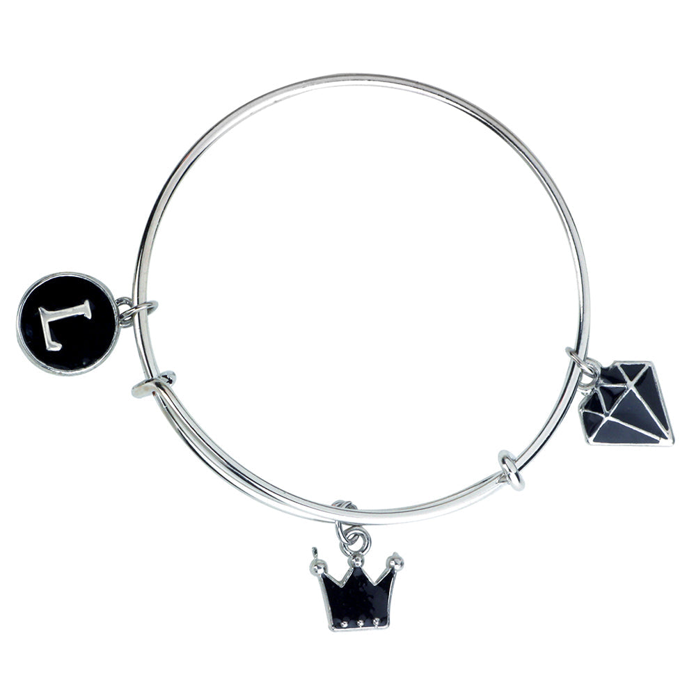 Mahi L Letter King & Diamond Shaped Rhodium Plated Enamel Work Charms Kids Bracelets for Kids (BRK1100937R)