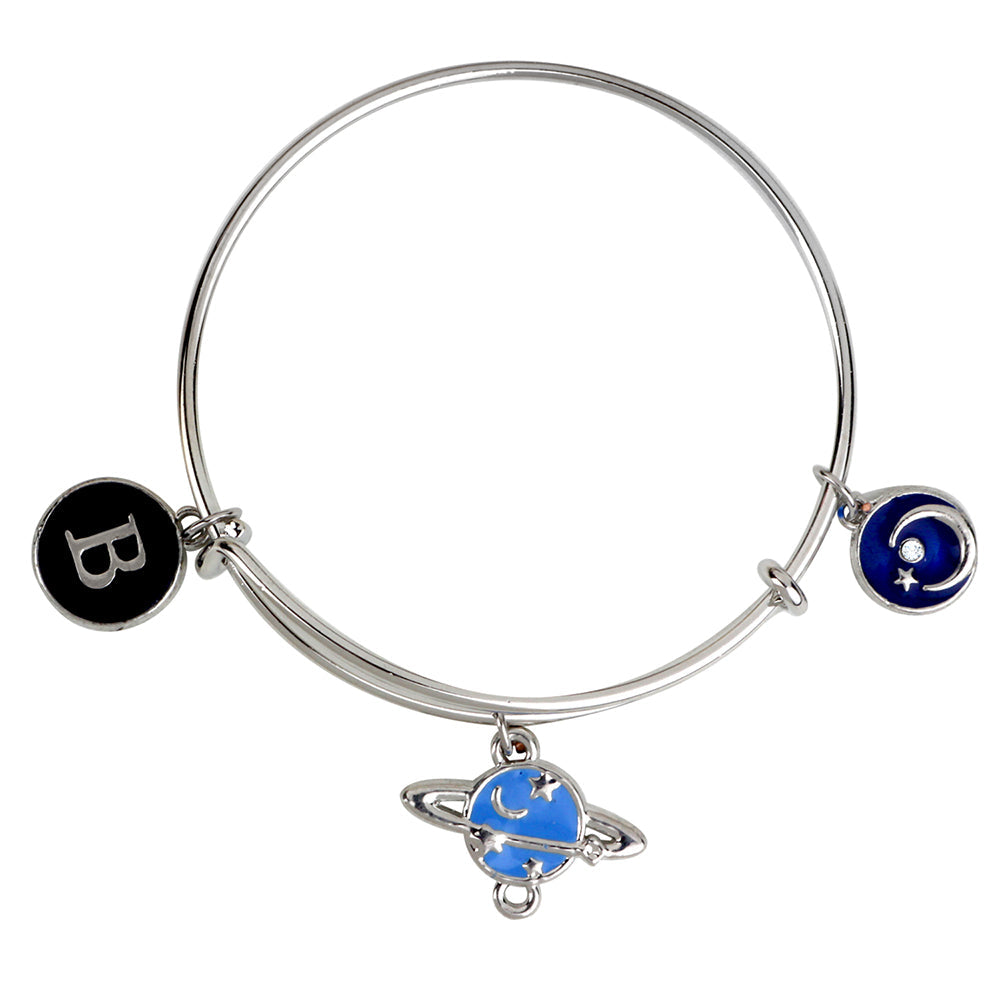 Mahi B Letter & Moon Shaped Rhodium Plated Enamel Work Charms Kids Bracelets for Kids (BRK1100991R)