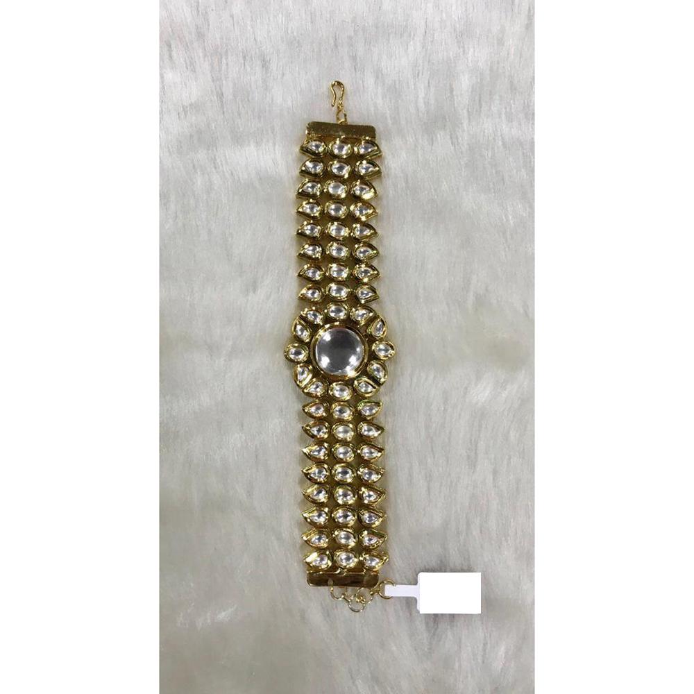 Tarangavi White Kundan Gold Plated Bracelet - BRU-54