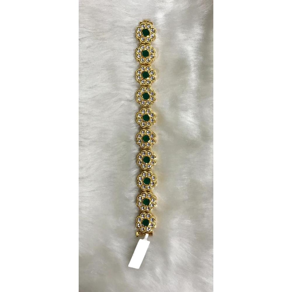 Tarangavi Green Kundan Gold Plated Bracelet - BRU-77