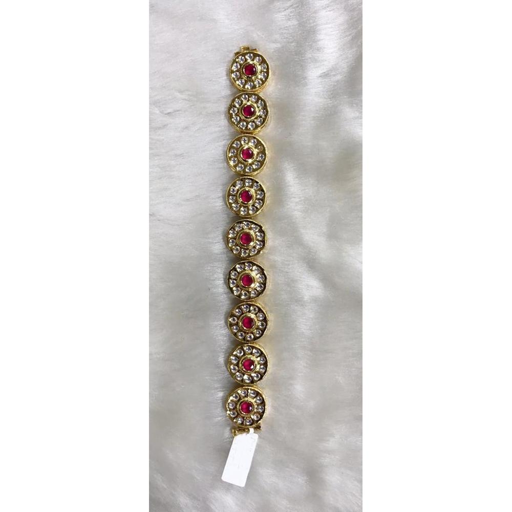 Tarangavi Maroon Kundan Gold Plated Bracelet - BRU-78