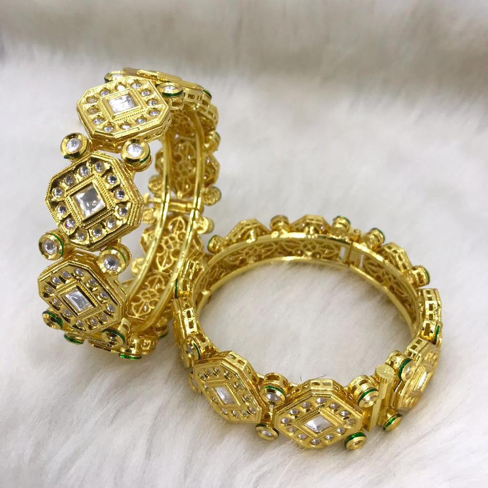 Tarangavi Gold Plated White Kundan Bangle - BRV-153