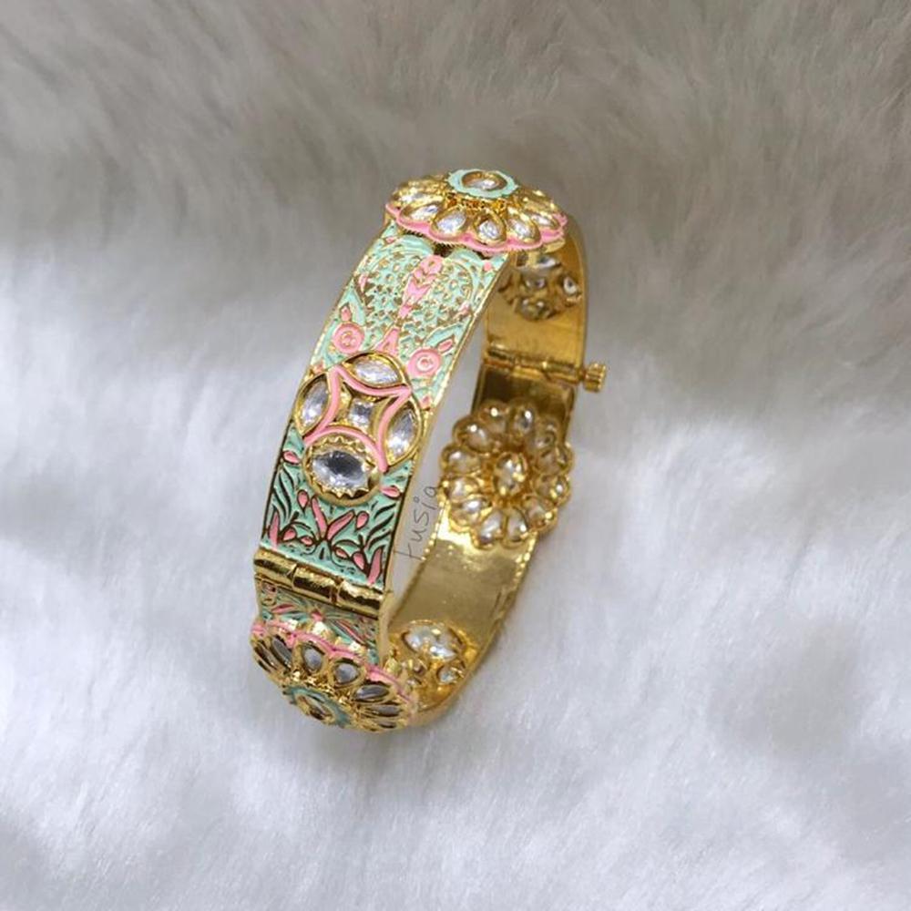 Tarangavi Gold Plated Pink Meenakari And Kundan Kada - BRV-184