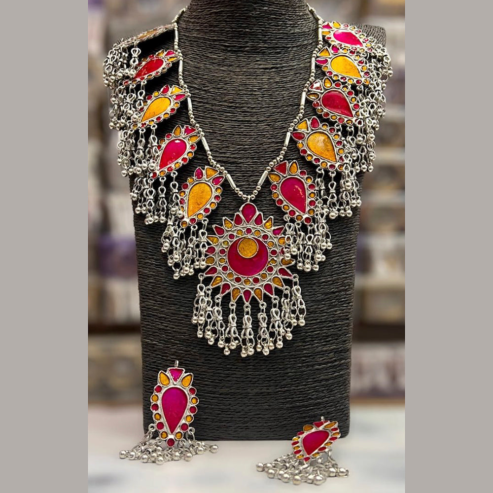 Blythediva Pack Of 2 Oxidised Plated Meenakari Long Necklace Set
