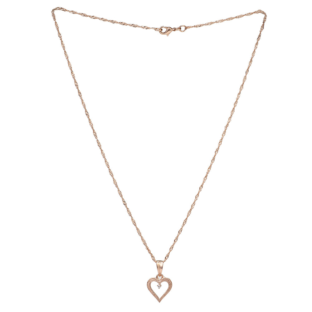 Etnico Rose Gold Plated Glittering CZ Zircon Heart Chain Pendent Necklace for Women & Girls (CH51RG)