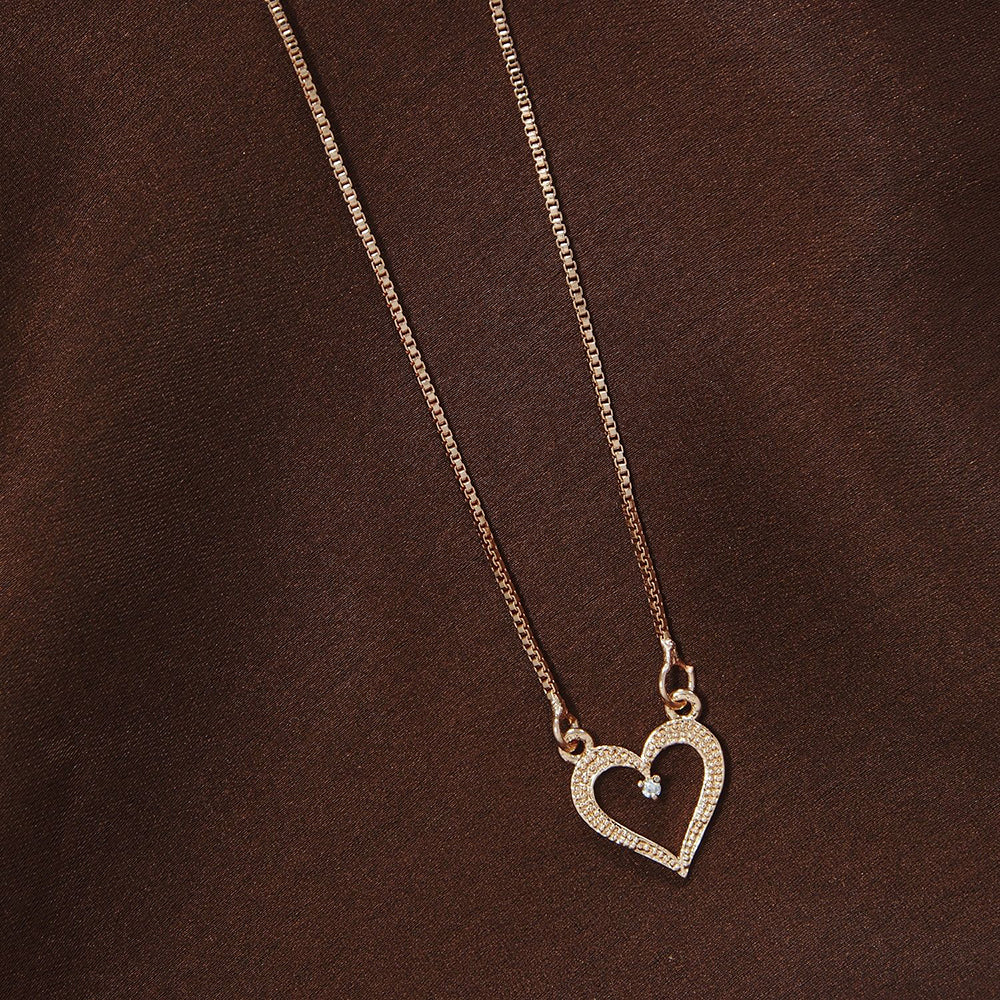 Etnico Rose Gold Plated Glittering CZ Zircon Heart Chain Pendent Necklace for Women & Girls (CH52RG)