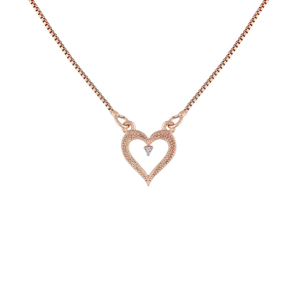 Etnico Rose Gold Plated Glittering CZ Zircon Heart Chain Pendent Necklace for Women & Girls (CH52RG)